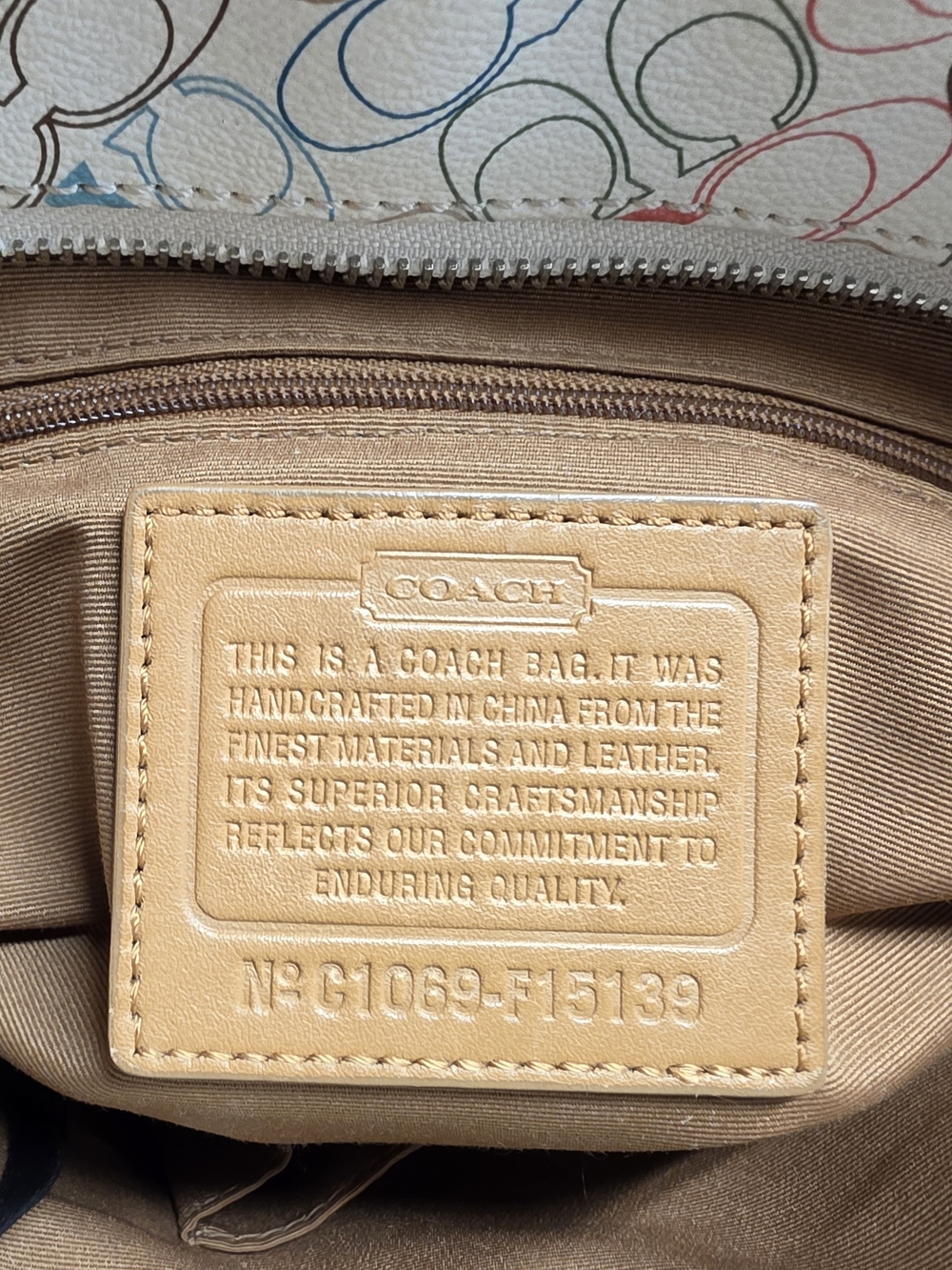 Coach Multicolor Signature Print Canvas Bag - White/Tan